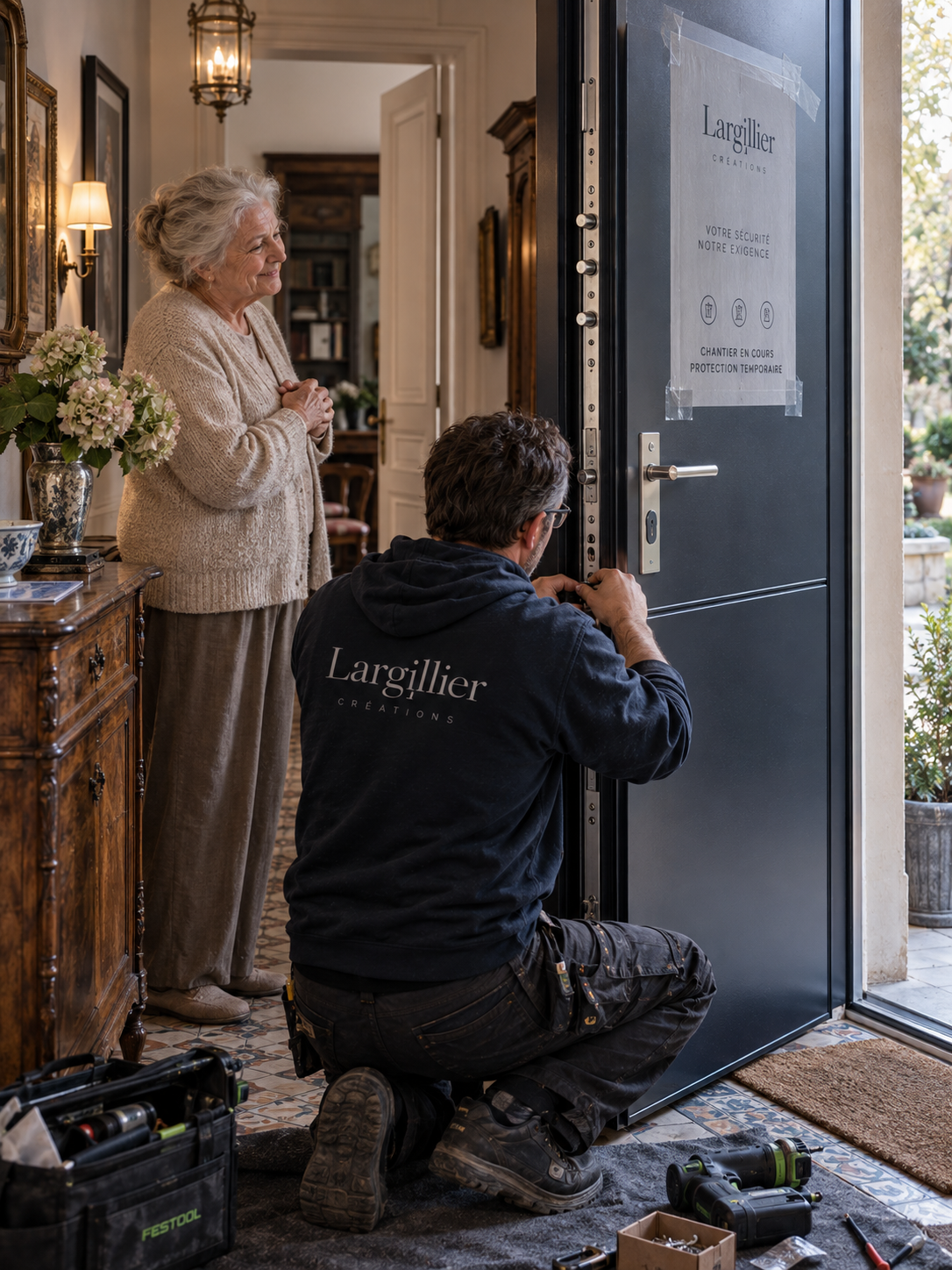 Pose propre d’une porte renforcée chez une cliente